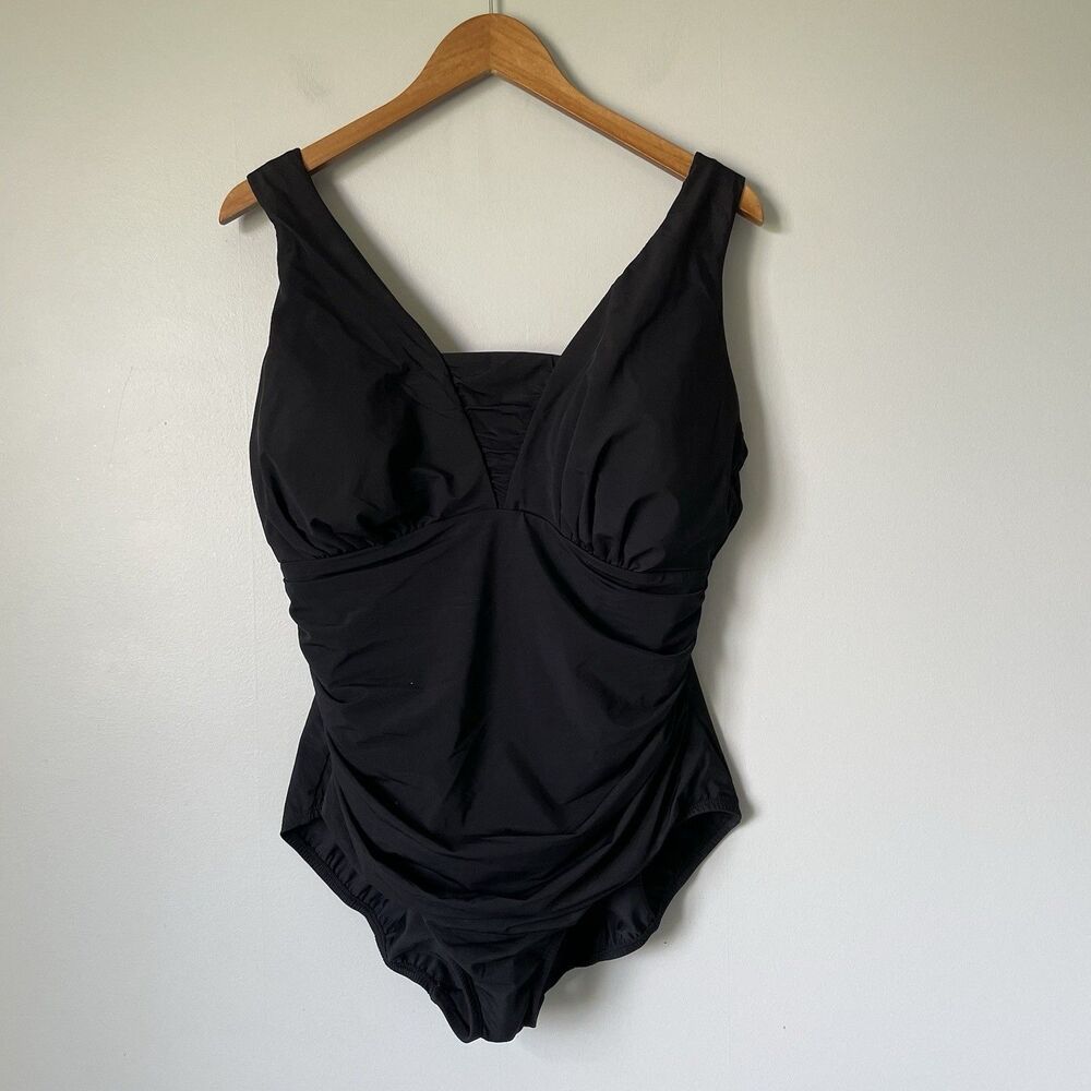 Lands' End One Piece Swimsuit Ruched Black Swimwear Women's Size 18W